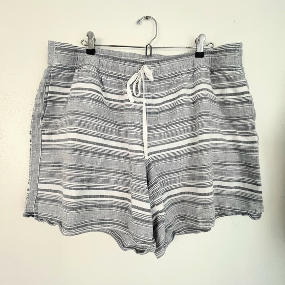 J. Jill Love Linen/ Cotton blend Striped Shorts - Gray and White - Picture 1 of 8
